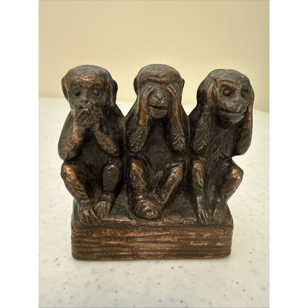 VTG Copper Three Wise Monkeys | Hear Speak See No Evil | Paperweight | Trinket
